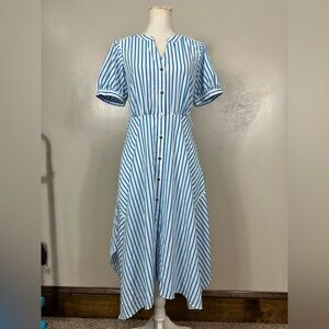 Karl Lagerfeld White and Blue Striped Asymmetrical Dress